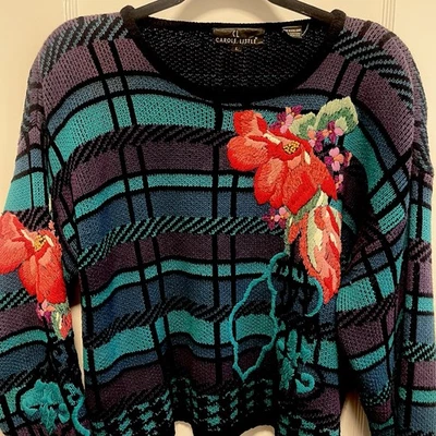 Suéter Vintage Carole Pequeño Grande Manga Larga Bordado Floral Algodón Talla L Foto 1 de 4