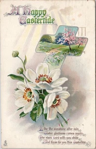 1913 Tuck's OSTERN geprägte Gruß Postkarte / Kreuz / weiße Blumen - Bild 1 von 2