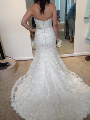 Vestido de novia de diseñador Allure talla 4 (alterado) blanco encaje sobre marfil estilo sirena Foto 1 de 4