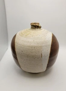 Handmade Studio Pottery Signed Bud Vase Incense Beige Brown Oil Lamp ? - Picture 1 of 14