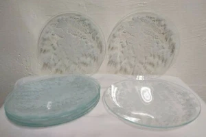 SMITHSONIAN INSTITUTION 8 1/4" Etched Glass Luncheon Plates set of 8 Aquamarine  - Picture 1 of 6