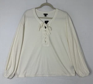 Camisa Jersey Textura Tórrida Con Cordones Manga Hombro Caída Blanco Talla 1 Nueva con Etiquetas - Imagen 1 de 12