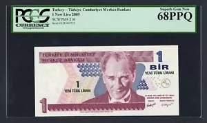 Turkey One Lira 2005 P216 Uncirculated Grade 68 - Picture 1 of 2