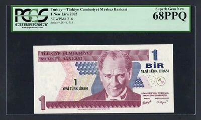 Turkey One Lira 2005 P216 Uncirculated Grade 68 - Image 1 of 2