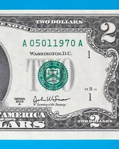 May 1, 1970 / 5 January 1970 : A 05011970 A BIRTHDAY Note $2 Two Dollar Bill - Picture 1 of 3