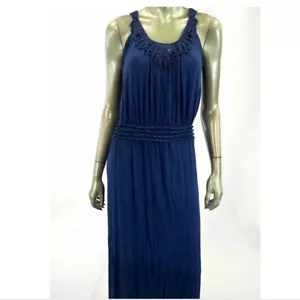 Studio M Women Dress L Blue Solid Maxi Full Length Sleeveless Stretch - Picture 1 of 4
