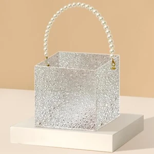 Acrylic Wedding Flower Girl Basket Clear Petals Basket with Pearl Handle Ston... - Picture 1 of 7