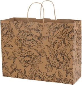 Sacchetti spesa carta floreale vintage Kraft 100 ct 16” x 6” x 12” (Vogue) regalo - Foto 1 di 1