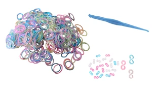 600 Loom Bands Glitter Bracelet Jewellery Looms 1 Knotting Hook & 24 S Clips - Picture 1 of 2