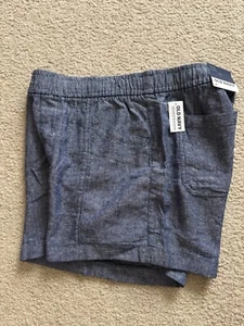 Old Navy Shorts Women's Size M Blue Linen Pockets Elastic Waist High Rise Linen - Picture 1 of 4
