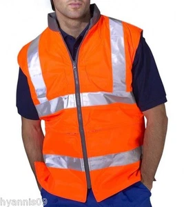 PADDED HIGH VISIBILITY REVERSIBLE BODY WARMER - Picture 1 of 9