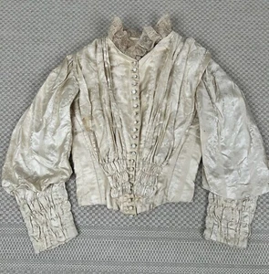 Antique Edwardian White Floral Silk Brocade Jacket Bodice boning buttons AS IS - Picture 1 of 24