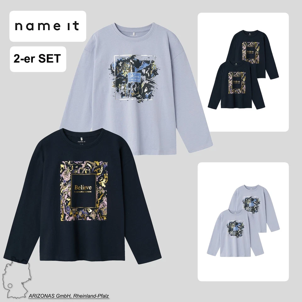 ENSEMBLE de 2 t-shirts doux à manches longues pour fille, col rond, style pull i - Photo 1/1