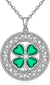 St. Patrick's Day Lucky Clovers Irish Green Sterling Silver Celtic Knot Necklace - Picture 1 of 12