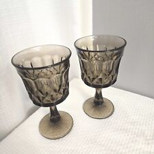 Vtg Noritake Perspective Wine Water Goblets Pedestal Glasses Smokey Brown