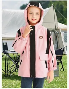 Girls Waterproof Windbreaker Fleece Lined Color Block Hooded Raincoat Jacket 4-5 - Picture 1 of 14