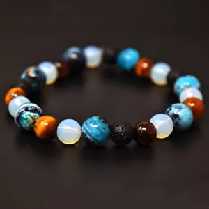 117 Cts Natural Opalite & Peruvian Opal Beads Stretchable Bracelet JK-43E283 - Picture 1 of 2