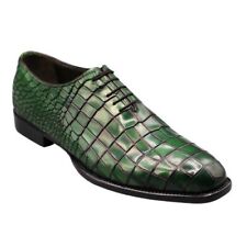 Pure Men's Handmade Dark Green Croc Print Leather Oxford Lace up Dress Shoes