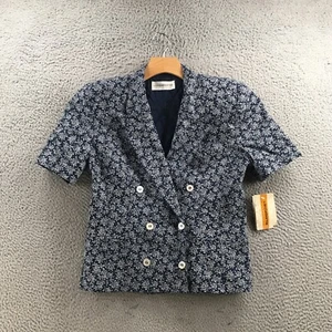 Blazer Liz Claiborne Mujer 8 Azul Algodón Manga Corta Cuello Botón Delantero NUEVO - Imagen 1 de 17