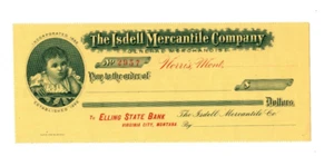 Isdell Mercantile Company of Norris, Montana -- unsigned blank check circa 1900 - Picture 1 of 2