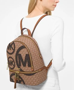 Michael Kors Signature Rhea Luggage Brown Medium Backpack - Picture 1 of 10