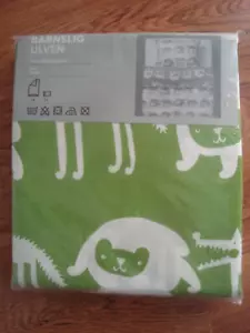 IKEA Barnslig Ulven Twin Duvet Cover Pillowcase Bed Set Wolf Bear Green White - Picture 1 of 7