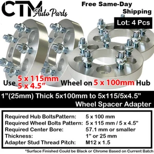 4PC 1" THICK 5x100 TO 5x4.5" WHEEL ADAPTER SPACER FIT TOYOTA/LEXUS/PONTIAC MORE - Picture 1 of 4