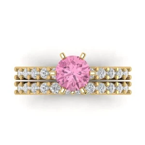 1.66 tcw Round Cut Engagement Ring for Women, 14K Yellow Gold Pink Promise Ring - Picture 1 of 5
