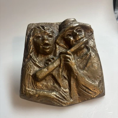 2511016 JOSEPH KRAUTWALD Bronze Wandrelief HÖR' MEIN LIED Vintage Flötenspieler - Bild 1 von 4