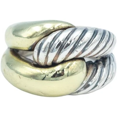 DAVID YURMAN 18k Yellow Gold & Sterling Silver Cable Crossover Ring Size 7 - Image 1 of 4