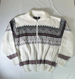 Vintage Blair Fair Isle Strickjacke Pullover Nordic Full Zip weiß Gr. 2XL - Bild 1 von 14