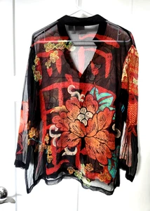 NWOT Chico's Women Top Sz 2 L/XL Silk AUTUM FLORAL Sheer Party Resort Halloween - Picture 1 of 4