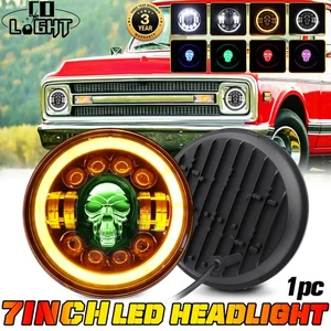 7" Halo Angel Eyes DRL RGB SKULL LED Headlight fit Chevy C10 Camaro Pickup Truck - Bild 1 von 24