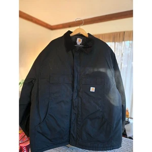 CARHARTT -Chaqueta de trabajo para hombre negra cremallera completa talla 4XL cuello de pana aislado - Imagen 1 de 20