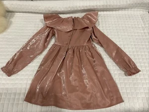 Beautiful Pink Metallic Plisse Faux Wrap Dress Size 5 - Picture 1 of 8