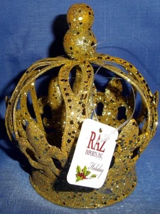 RAZ Imports Small Gold-Glittered Crown Christmas Ornament & Doll's Crown 5.5" - Picture 1 of 1