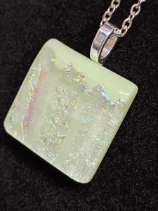 Hand Crafted Dichroic Fused Glass Pendant W/Chain #1154 Margarita Series - Picture 1 of 5