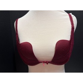 Aubade Paris Burgundy Lace Deep Plunge Bra 34C Wine Red Floral Mesh