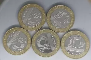 France - 10 Franc Coins * 5 - 1988 to 1992 - Bimetallic Set - VF - Picture 1 of 2