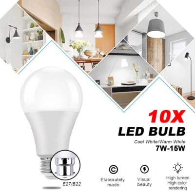 10X LED Bulb E27/B22 Bright Bayonet Screw Ball Lamp Globe Light Cool/Warm White - image 1 of 4