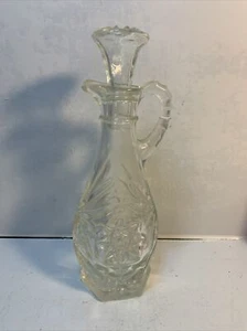 Vintage Anchor Hocking Clear Pressed Glass Star of David Cruet w/ Stopper   7.5" - Picture 1 of 8