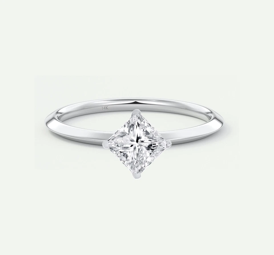 3/4 Ct Turned Princess E/VVS Lab Created Grown Diamond Ring Solid 14K White Gold - Image 1 of 1
