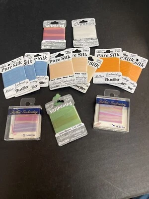 Lote de 14 Cinta Bordada Bucilla & Mokuba 100% Seda Pura Cinta 3yds ea Foto 1 de 4