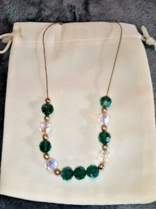 Vintage Add-a-bead 24 inch necklace 14k gold Green, Clear and Gold Beads