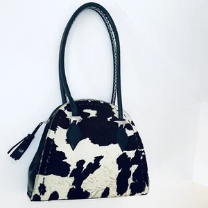 Donald J Pliner Cow Fur and Leather Handbag with Silver Dog Charms - Picture 1 of 12