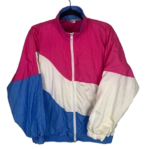 Vintage Full Zip Neon Colour Block Lightweight Jacket Unisex Size Large L - Picture 1 of 10
