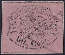 STATO PONTIFICIO 1867 - 80 Cent. n. 20 USATO LUSSO Cert. FERRARIO € 850