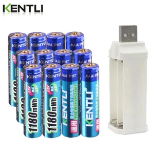 KENTLI 1.5v 1180mWh AAA Polymer Li-ion Rechargeable Battery Lot +4 Slots Charger - Picture 1 of 11
