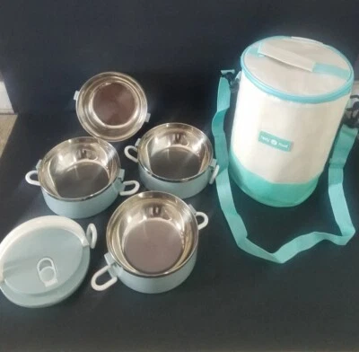 Juego de bolsa/tazón de almuerzo aislante de 6 piezas apilable de acero inoxidable Tasty Food Foto 1 de 4