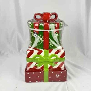 Christmas Ceramic Cookie Jar Stack of Presents by Sleigh Bell Bistro - Picture 1 of 5